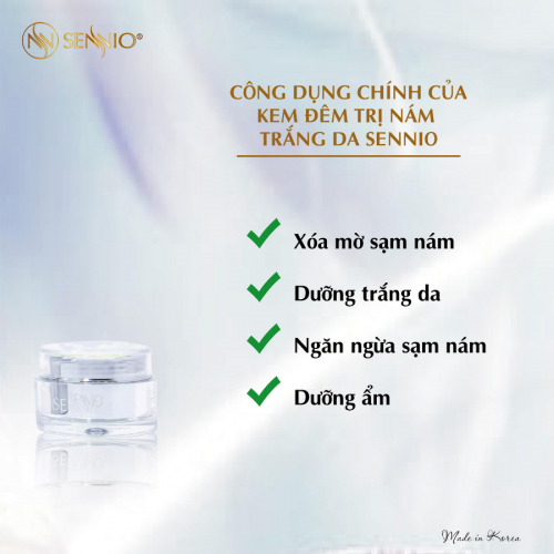 Kem đêm nám dưỡng trắng da Sennio – Sennio intensive pigmentation cream của thương hiệu mỹ phẩm Sennio là sản phẩm giành riêng cho da gặp vấn đề về sắc tố như nám mảng