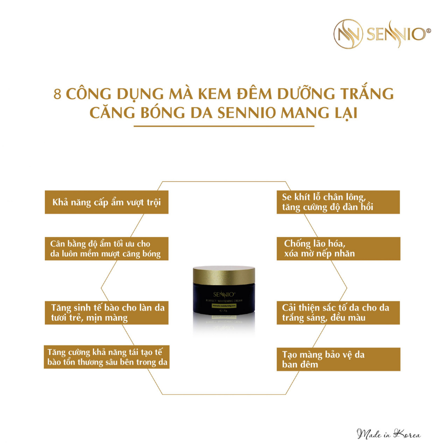 Sennio Perfect Whitening Cream | Kem Đêm Dưỡng Trắng Căng Bóng Da Sennio  30gr