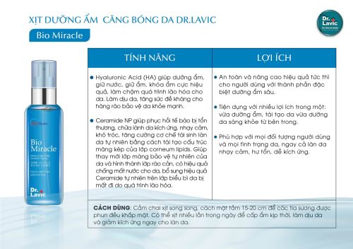 Xịt dưỡng ẩm Bio Miracle Dr. Lavic hay còn gọi là Xịt khoáng Dr.Lavic giúp da được bù nước và bù ẩm ngay lập tức